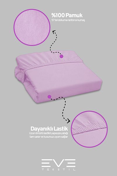 Eve Tekstil 100% Natural Cotton Single Rainforce Fabric Elastic Sheet and Pillowcase Set