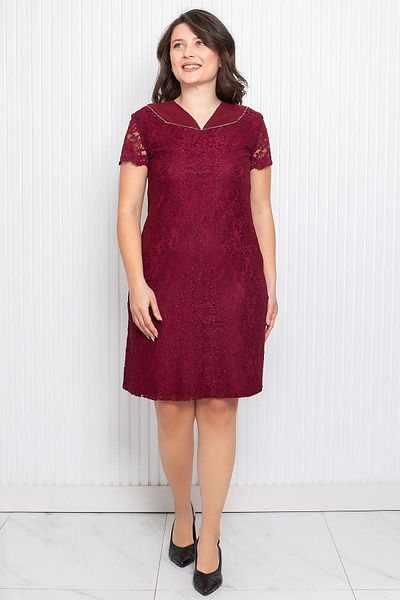SUBU TASARIM Stone Embroidered Lace Fabric Evening Dress Burgundy Tbs3091