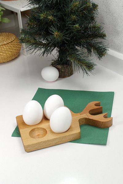 Teknofors 4-Piece Egg Cup - Wooden Deer, 100% Beech Wood
