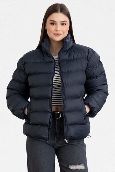 VODENS Women's Navy Blue Fur Lined Waterproof Stand Collar Puffer Coat