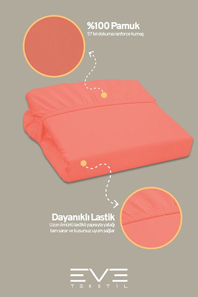 Eve Tekstil 100% Natural Cotton Single Rainforce Fabric Elastic Sheet and Pillowcase Set