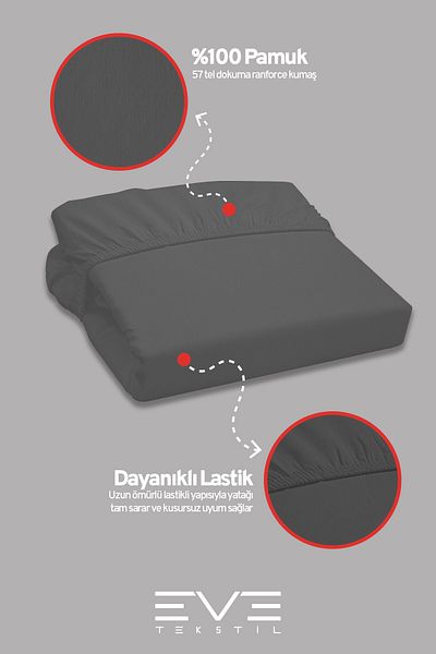 Eve Tekstil 100% Natural Cotton Single Rainforce Fabric Elastic Sheet and Pillowcase Set