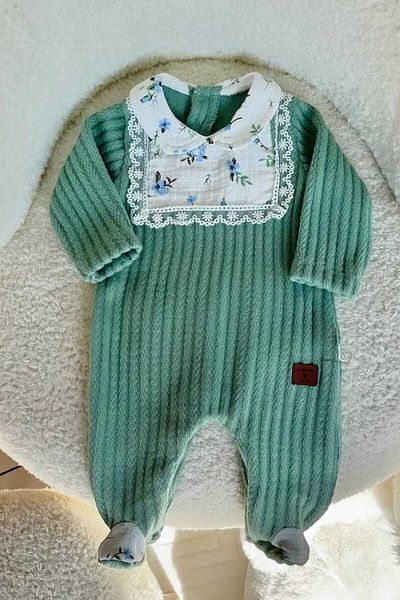 dinamik çocuk Patterned Knitwear Baby Girl Romper - Booties, Flower Muslin with Snap Fasteners, Embroidered Newborn for 0-12 Months