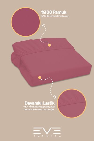 Eve Tekstil 100% Natural Cotton Single Rainforce Fabric Elastic Sheet and Pillowcase Set