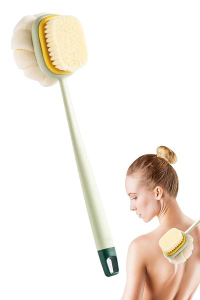 Buffer ®   2-in-1 Double-Sided Long Handle Brushed Bath Body Back Brush - Washcloth