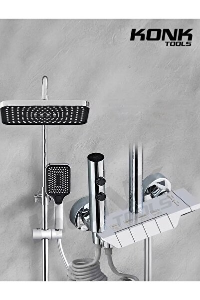 KonkTools Piyano 5 Fonksiyonlu Krom Banyo Bataryalı Robot Duş Seti Tepe Duşu ...