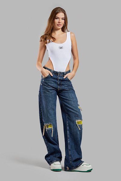 its basic Blugi de damă Culoare 10W48 Tailored Relax Fit Denim cu model etnic