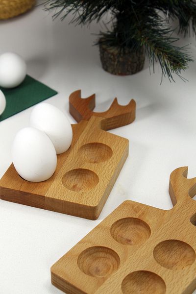 Teknofors Set of 2 4 Egg Holders - Wooden Deer, 100% Beech Wood