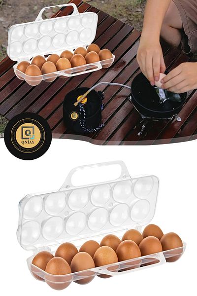QNİAY Egg Holder Carrying Box with Handle, Picnic Egg Carrying Container, 12-Pack Camping Picnic Egg Basket