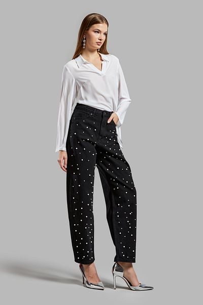 its basic T1W41 Relax Fit Denim - černá, bílý perleťový detail, 100% bavlna