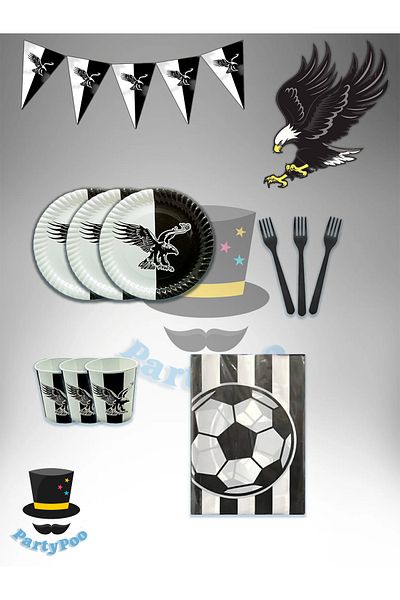PartyPoo Σετ πάρτι γενεθλίων Black and White Fan για 24 άτομα