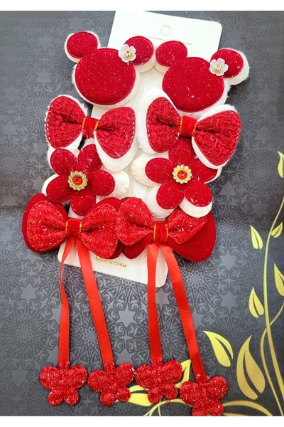 GÜLPEŞE Детска фиба за коса с Мики Маус в червено - комплект от 8 броя, блест...