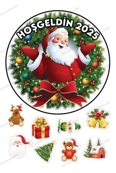 sevvom Yeniebilir Kağıt Noel Baba Resimli Pasta Kurabiye Üstü Şeker Kağıt Bas...