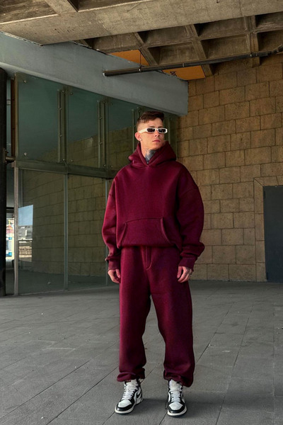 YAKAMEL Set de trening gros, confortabil, cu glugă și buzunar cangur, Relax 3...