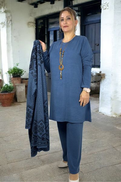 yagmurberen Jachetă și tunică din tricot cu mânecă lungă cu imprimeu etnic - Pantaloni cu talie elastică Set de 3 piese cu personalitate de mărime mare