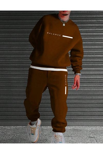 CAST COLLECTİON Мъжки летен овърсайз анцуг Brown Balance