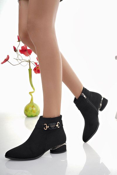 Aymood Γυναικείες μπότες Aymod Black Suede - Μυτερή μύτη, κοντό τακούνι, φερμουάρ