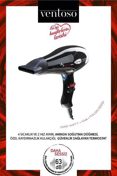Ventoso V5 Silex5000 - 2500 W Black Professional Blow Dryer with Wood Blow Dryer