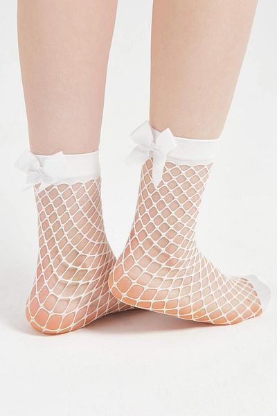 Peille Women's Sexy White Fishnet Bow Sock Socks