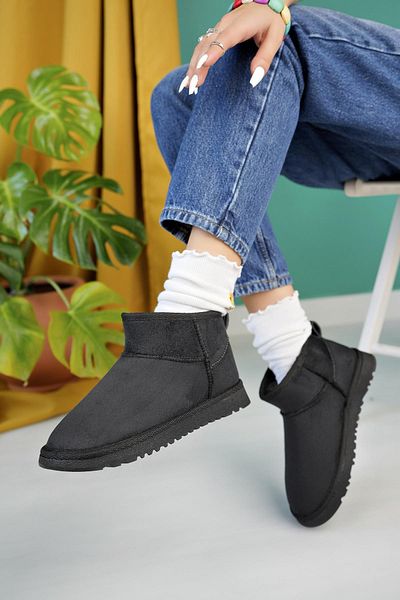 Aymood Women's Black Suede Ankle Boots with Hairy Thick Sole Shoes