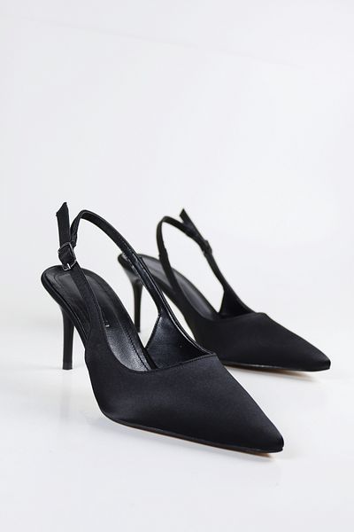 NiceDiffer Rochie de seara de dama din satin negru Pantofi cu toc