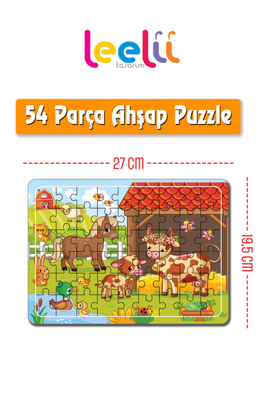 Leelii Tasarım Çiftlik Hayvanları 54 Parça Ahşap Puzzle Yapboz