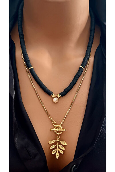 Nevaa Still Altın Kaplama Zincir Fimo Boncuk Çoklu Tasarım Kolye