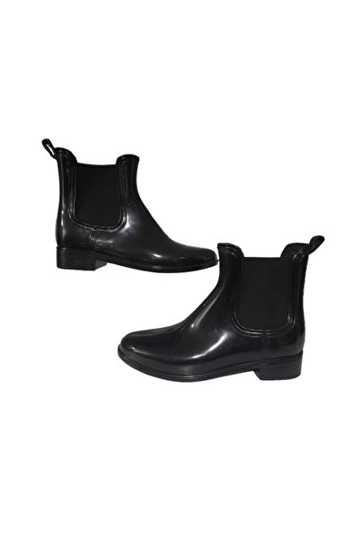 Rain Shoes Crne kišne čizme - tanki đon, kratke elastične plastične ženske čizme