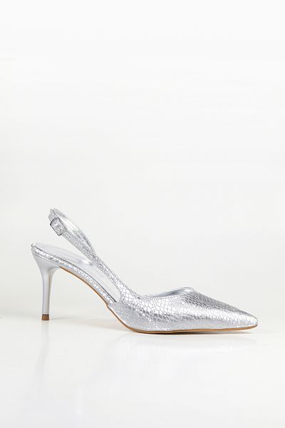 NiceDiffer Silver Leaf Printed Women's Evening Dress Thin Heeled Shoes