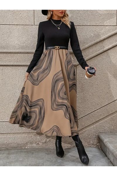 Kokosh moda Γυναικείο μακρυμάνικο μισό ζιβάγκο φόρεμα με μονό ζέρσεϊ στο κάτω μέρος