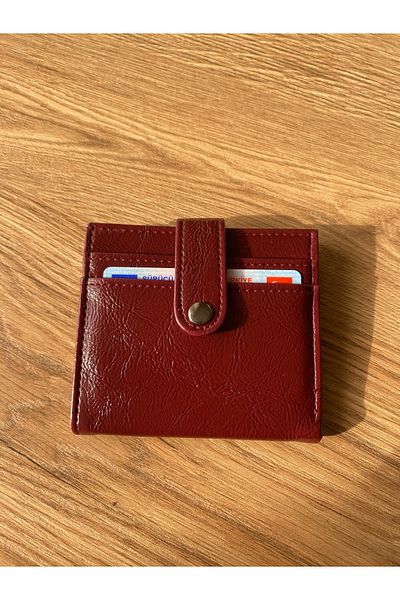 Z&M COLLECTION BAG SHOPPİNG Shiny Chery Patent Leather Claret Red Wallet Card Holder Accessory with Snap Closure