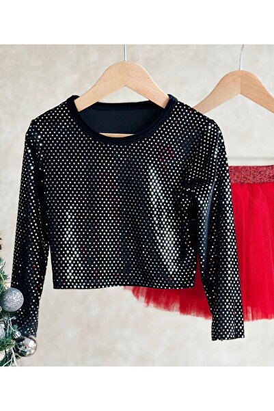 STAR ÇOCUK Simli Bluz Siyah Kadife Badi Şık Body