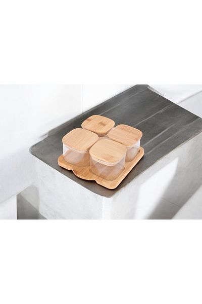 Vadi 4-Piece Vacuum Bamboo Lid Borosilicate Glass Storage Container Breakfast