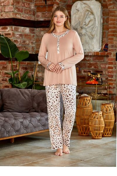 Aqua Women's Lapel Buttoned Patterned Plus Size Pajamas Set