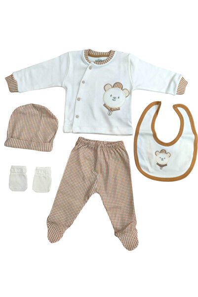 Aziz Bebe Plaid Bear Patterned 5-Piece Baby Hospital Discharge Bodysuit Set (5 Pieces)