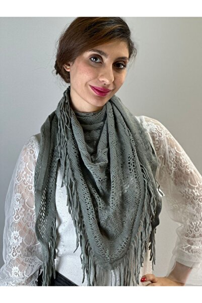 Gönülden Tasarım 120Χ60 εκ. Πλεκτό Γυναικείο Φουλάρι με Φούντες Γκρι
