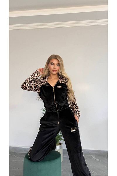 Bella Belluci Γυναικείο Leopard Pattern Velvet Εισαγόμενο Υφασμάτινο Κομψό Σετ