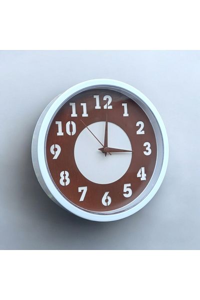 Bahat Mini Living Room Office Kids Room Plastic Wall Clock Diameter 22 cm Brown White
