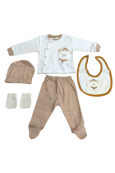 Aziz Bebe Plaid Bear Patterned 5-Piece Baby Hospital Discharge Bodysuit Set (5 Pieces)