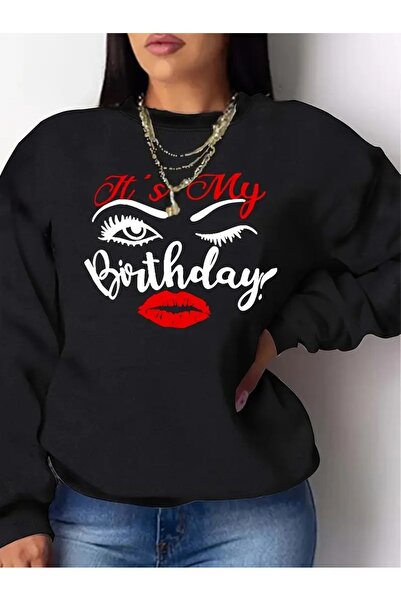 WOODROFFE سويت شيرت نسائي أسود كبير الحجم لعيد الميلاد السعيد - رقبة دائرية، ...