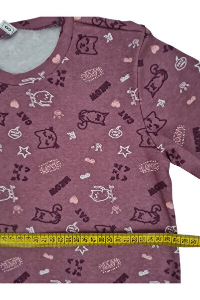GÜNEŞ ÇOCUK GİYİM Kedi Desenli Interlok Penye Kız Çocuk Pijama
