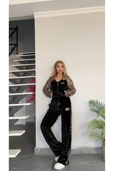 Bella Belluci Γυναικείο Leopard Pattern Velvet Εισαγόμενο Υφασμάτινο Κομψό Σετ