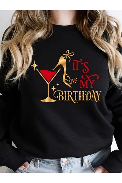 WOODROFFE سويت شيرت نسائي أسود كبير الحجم لعيد الميلاد السعيد - رقبة دائرية، ...