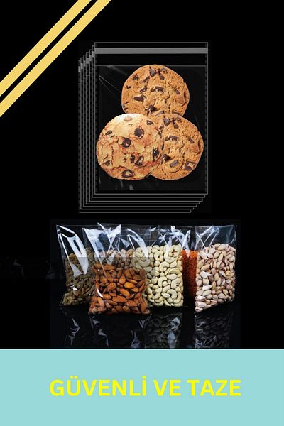 MERT AMBALAJ ÜRÜNLERİ 100Pcs 8X15 Self Adhesive Candy Cookie Clear Plastic Sachet Bag