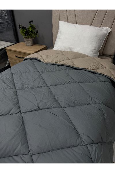 Clasy 100% Cotton Ranforce Single Quilt Double Sided Milk Brown-Grey Plain Pattern