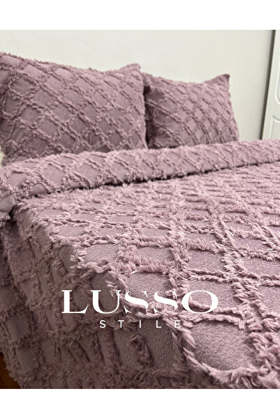 lusso stile Siena Çift Kişilik Yatak Örtüsü Mürdüm 250x260cm 2 Yastık Kılıfı