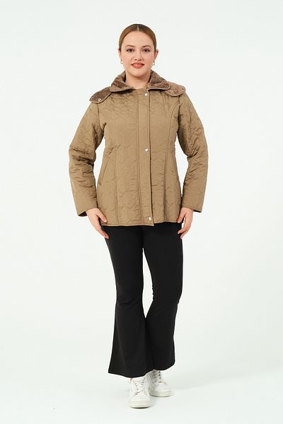 GLR&GYM Verdi̇ Quilted Hooded Large Size Women's Coat