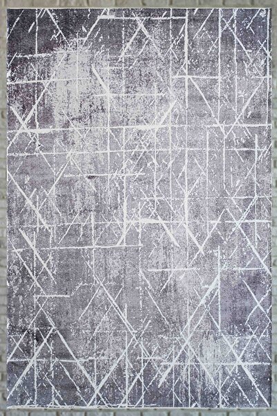 Serente Home Antique Patterned Washable Non-Slip Base Chenille Gray White Entrance Carpet 4117