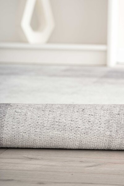 Serente Home Antique Patterned Washable Non-Slip Base Chenille Gray White Living Room Carpet 4125