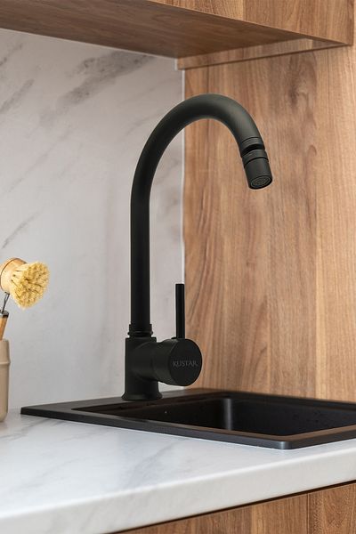 KUSTAR Black Santa 360 Degree Swivel Head Stick Sleeve Kitchen Sink Faucet